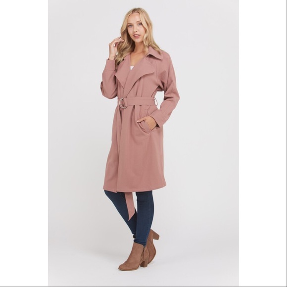 LAST ONE!! Belted Trench Crepe Coat-MAUVE - Picture 2 of 3